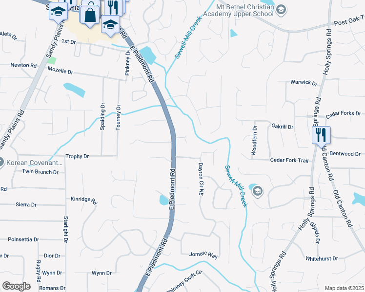 map of restaurants, bars, coffee shops, grocery stores, and more near 2154 Chartley Place in Marietta