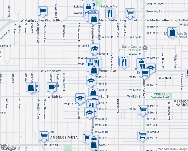 map of restaurants, bars, coffee shops, grocery stores, and more near in Los Angeles