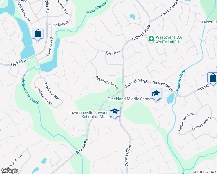map of restaurants, bars, coffee shops, grocery stores, and more near 49 Russell Road in Lawrenceville