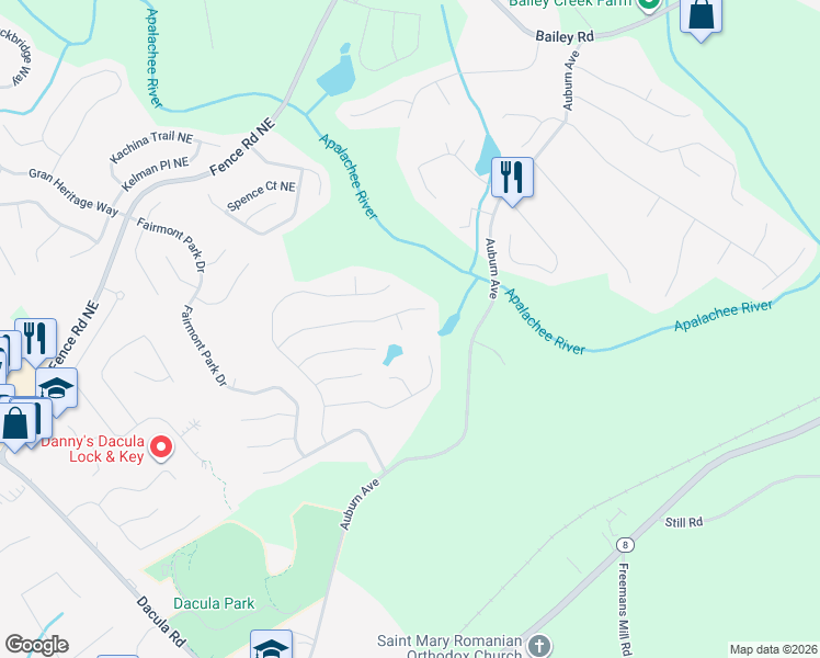 map of restaurants, bars, coffee shops, grocery stores, and more near 349 Endeavor Way Lane in Dacula