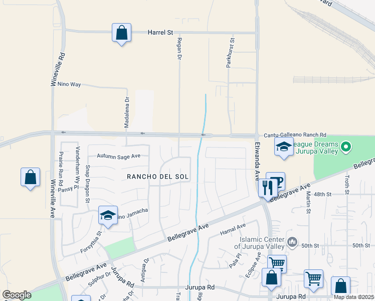 map of restaurants, bars, coffee shops, grocery stores, and more near 11264 Conner Circle in Jurupa Valley