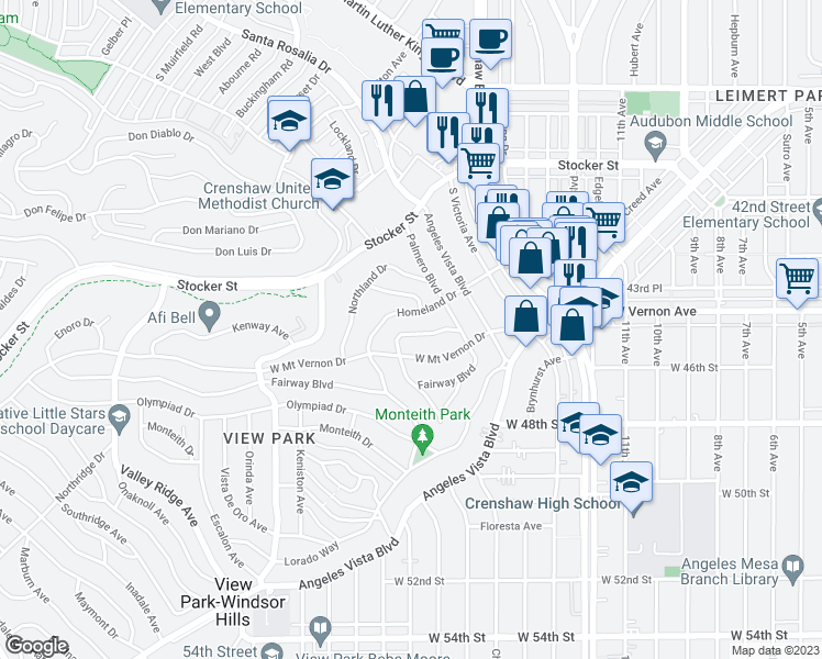 map of restaurants, bars, coffee shops, grocery stores, and more near 3659 Aureola Boulevard in Los Angeles