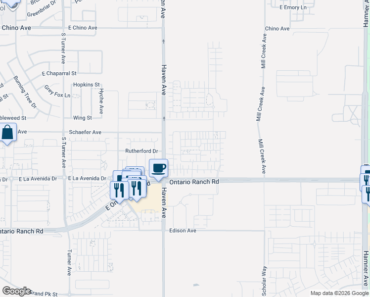 map of restaurants, bars, coffee shops, grocery stores, and more near 3885 South Oasis Paseo in Ontario