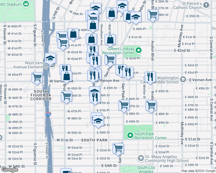 map of restaurants, bars, coffee shops, grocery stores, and more near 4411 Wall Street in Los Angeles