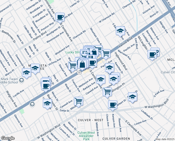 map of restaurants, bars, coffee shops, grocery stores, and more near in Los Angeles
