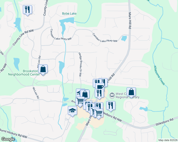 map of restaurants, bars, coffee shops, grocery stores, and more near 1980 Haydenbrook Tr Northwest in Acworth