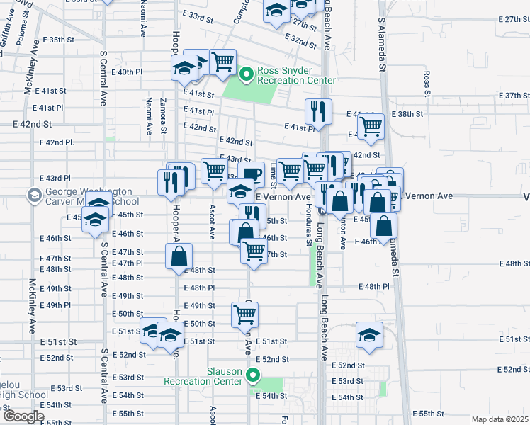 map of restaurants, bars, coffee shops, grocery stores, and more near 4427 Lima Street in Los Angeles