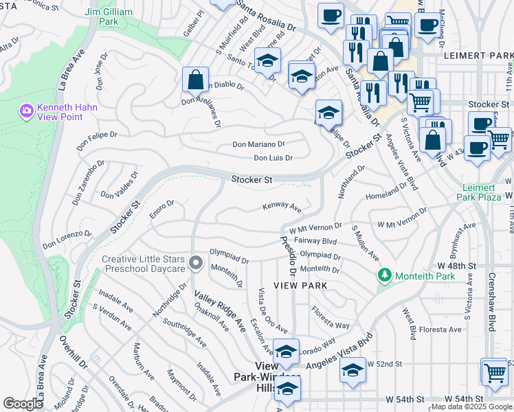 map of restaurants, bars, coffee shops, grocery stores, and more near 4021 Kenway Avenue in Los Angeles