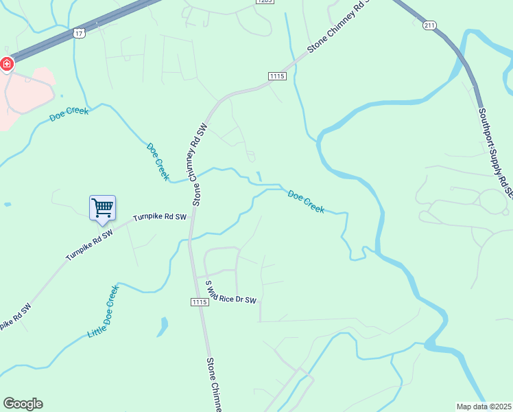 map of restaurants, bars, coffee shops, grocery stores, and more near 370 Stone Chimney Road Southwest in Brunswick County