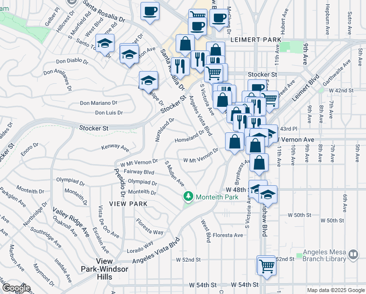 map of restaurants, bars, coffee shops, grocery stores, and more near 3659 Aureola Boulevard in Los Angeles
