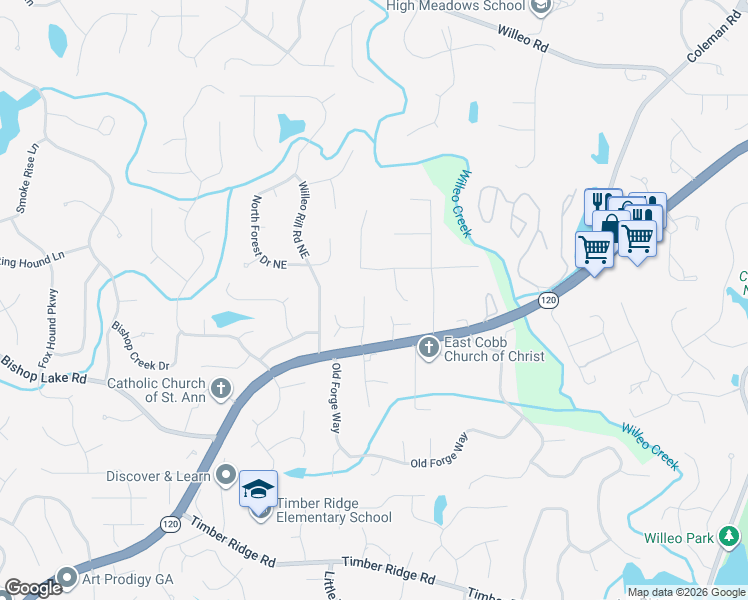 map of restaurants, bars, coffee shops, grocery stores, and more near 2220 Heathermoor Hill Drive Northeast in Marietta