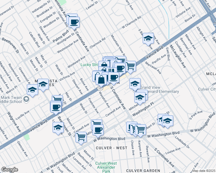 map of restaurants, bars, coffee shops, grocery stores, and more near 12404 Venice Boulevard in Los Angeles