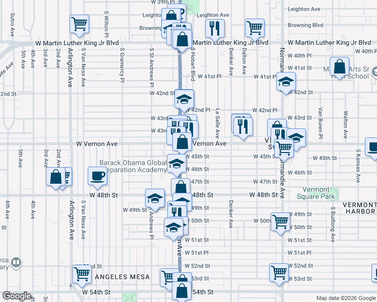 map of restaurants, bars, coffee shops, grocery stores, and more near in Los Angeles
