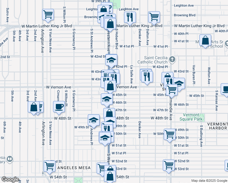 map of restaurants, bars, coffee shops, grocery stores, and more near in Los Angeles