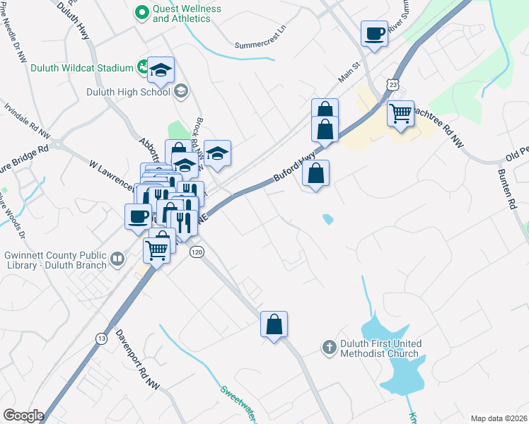 map of restaurants, bars, coffee shops, grocery stores, and more near 2937 Dogwood Street Northwest in Duluth