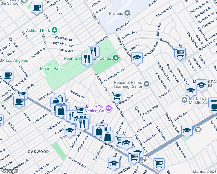 map of restaurants, bars, coffee shops, grocery stores, and more near 1209 Appleton Way in Los Angeles