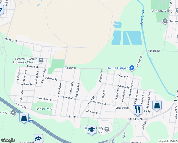 map of restaurants, bars, coffee shops, grocery stores, and more near 2580 Hickory Street in Gadsden