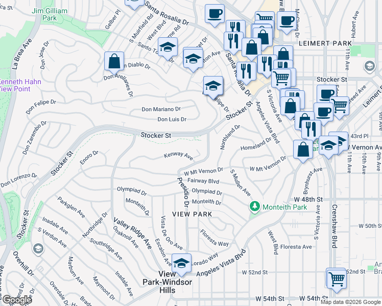 map of restaurants, bars, coffee shops, grocery stores, and more near 3925 Kenway Avenue in Los Angeles