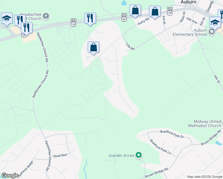 map of restaurants, bars, coffee shops, grocery stores, and more near 1495 Buckeye Terrace in Auburn