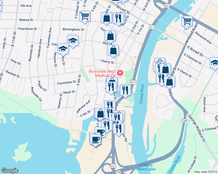 map of restaurants, bars, coffee shops, grocery stores, and more near 706 South 4th Street in Gadsden