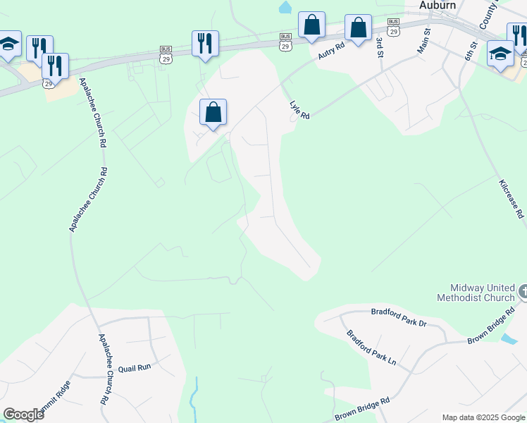 map of restaurants, bars, coffee shops, grocery stores, and more near 1493 Buckeye Terrace in Auburn