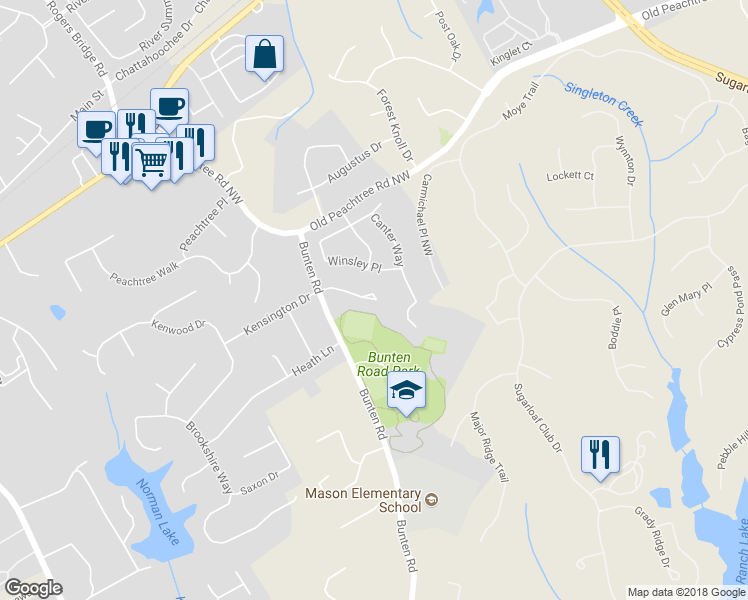 map of restaurants, bars, coffee shops, grocery stores, and more near 2459 Parcview Run Cove Northwest in Duluth