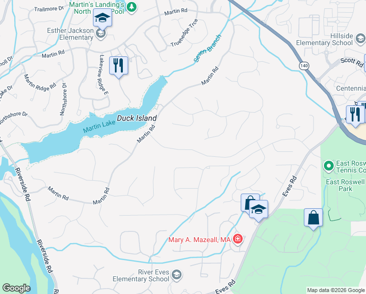 map of restaurants, bars, coffee shops, grocery stores, and more near 1720 Branch Valley Drive in Roswell