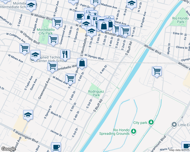 map of restaurants, bars, coffee shops, grocery stores, and more near 410 West Lohart Avenue in Montebello
