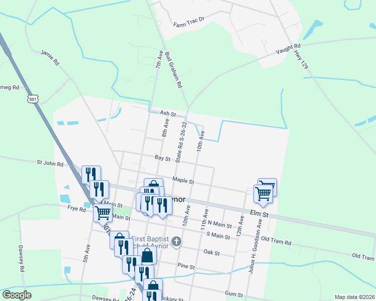 map of restaurants, bars, coffee shops, grocery stores, and more near 932 9th Avenue in Galivants Ferry