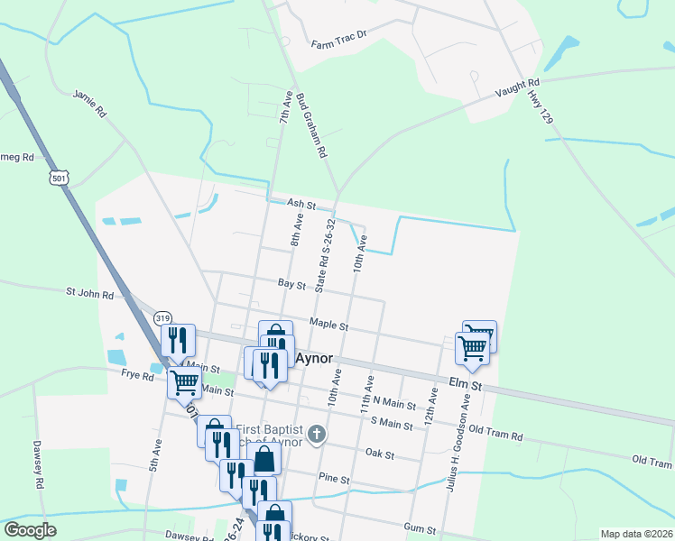 map of restaurants, bars, coffee shops, grocery stores, and more near 932 9th Avenue in Galivants Ferry