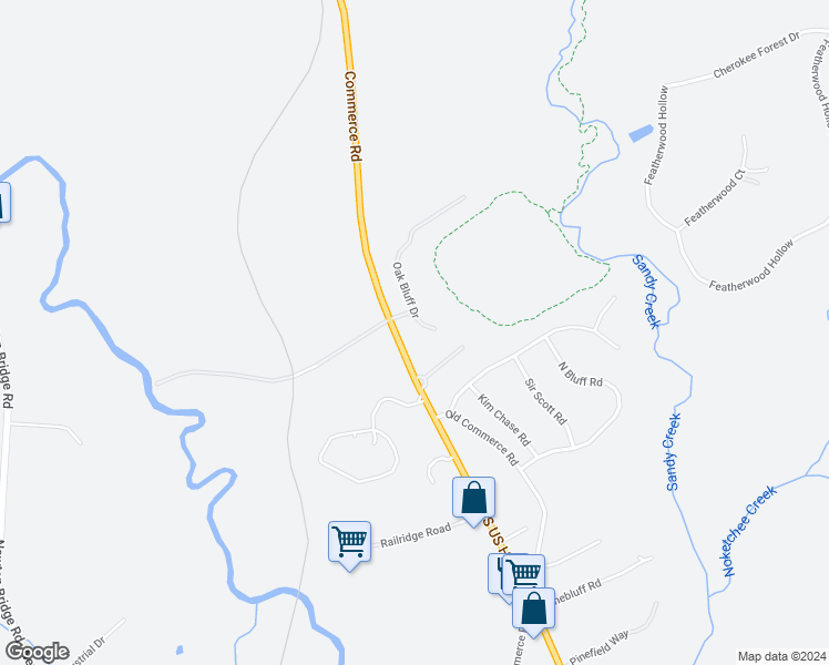 map of restaurants, bars, coffee shops, grocery stores, and more near 131 Oak Bluff Drive in Athens