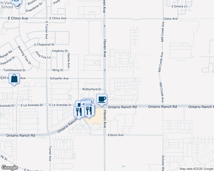 map of restaurants, bars, coffee shops, grocery stores, and more near 3461 Pine Ridge Loop in Ontario