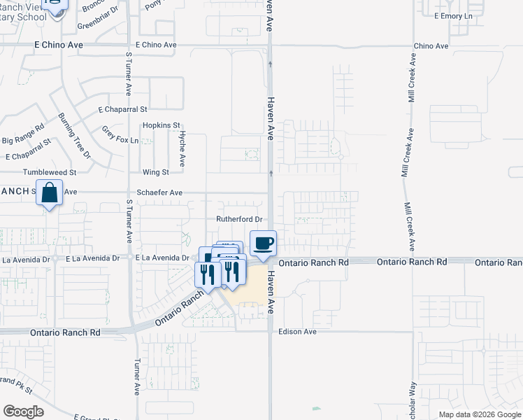 map of restaurants, bars, coffee shops, grocery stores, and more near 3461 Pine Ridge Loop in Ontario