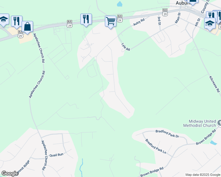 map of restaurants, bars, coffee shops, grocery stores, and more near 1493 Buckeye Terrace in Auburn