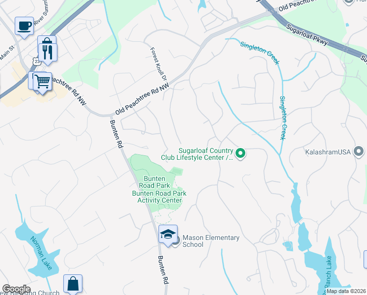 map of restaurants, bars, coffee shops, grocery stores, and more near 3073 Canter Way in Duluth