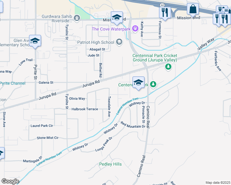 map of restaurants, bars, coffee shops, grocery stores, and more near 4691 Viaggio Circle in Riverside