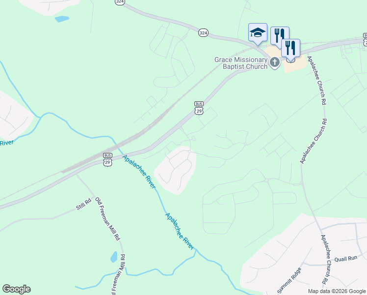 map of restaurants, bars, coffee shops, grocery stores, and more near 108 Auburn Crossing Drive in Auburn