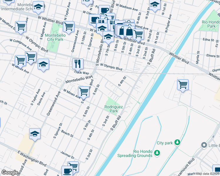 map of restaurants, bars, coffee shops, grocery stores, and more near 424 West Lohart Avenue in Montebello