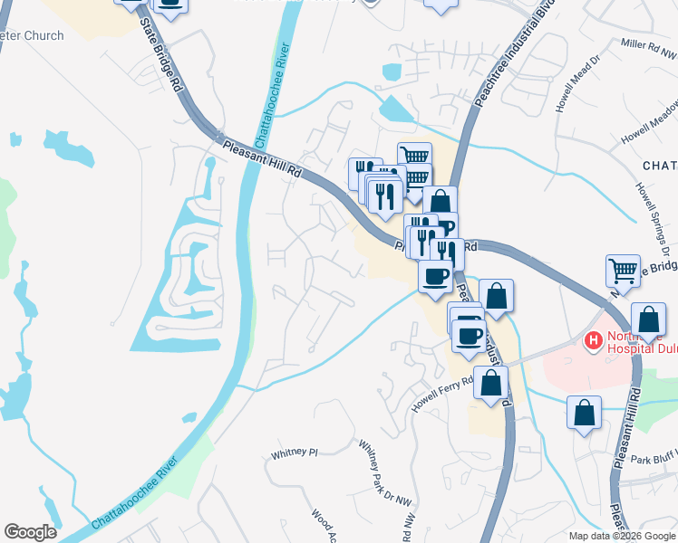 map of restaurants, bars, coffee shops, grocery stores, and more near 3824 Saint Annes Court in Duluth