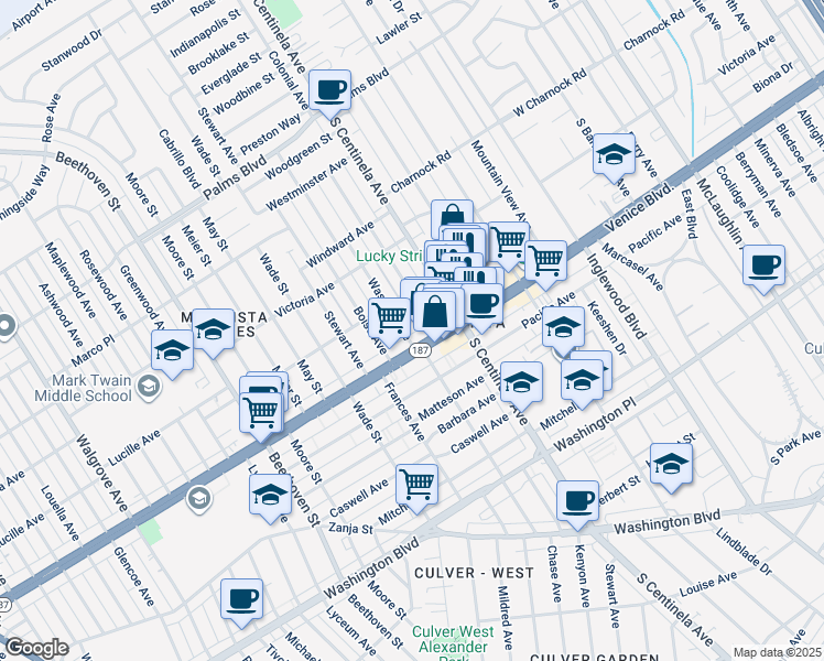 map of restaurants, bars, coffee shops, grocery stores, and more near 3790 Wasatch Avenue in Los Angeles