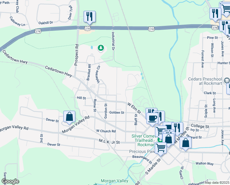 map of restaurants, bars, coffee shops, grocery stores, and more near 61 Williamson Street in Rockmart