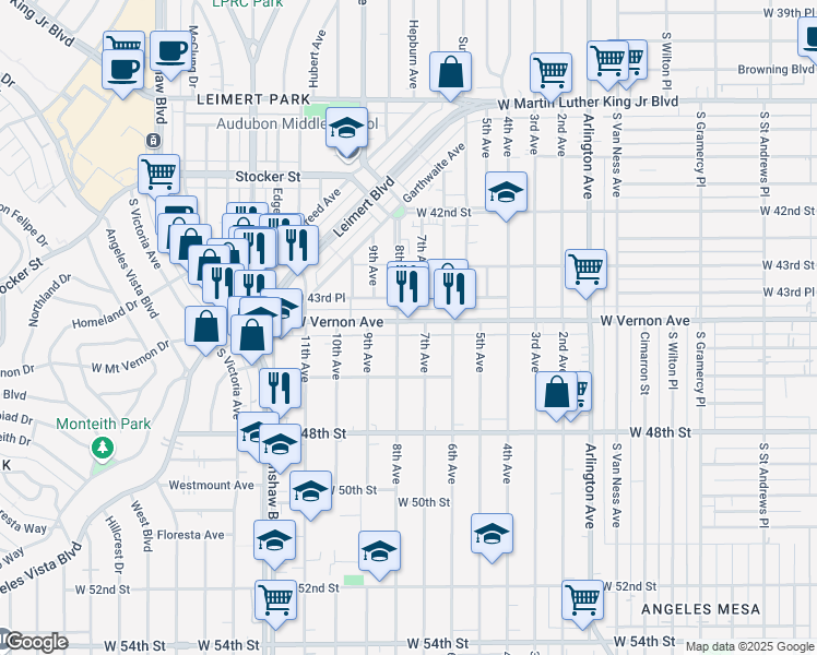 map of restaurants, bars, coffee shops, grocery stores, and more near in Los Angeles