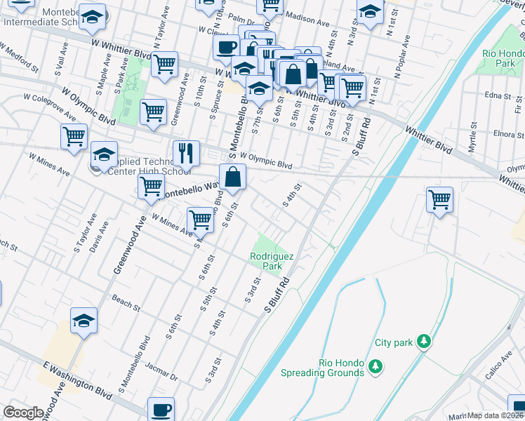 map of restaurants, bars, coffee shops, grocery stores, and more near 424 West Lohart Avenue in Montebello