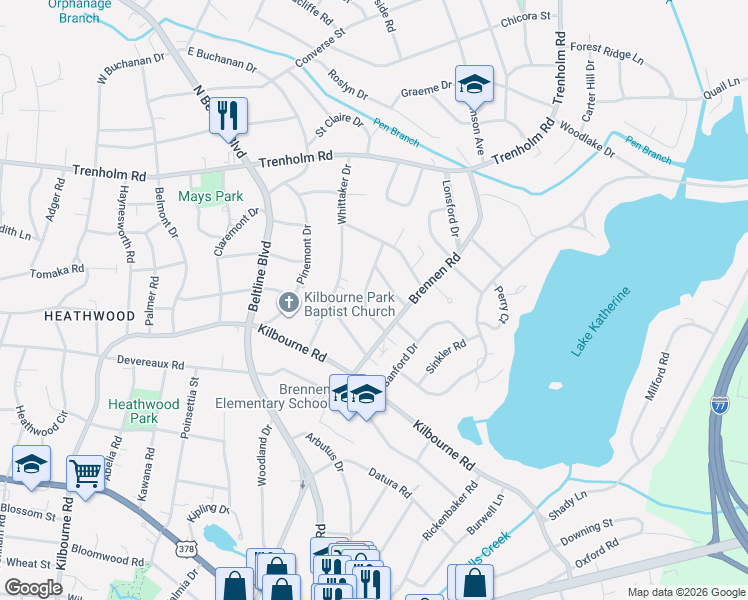 map of restaurants, bars, coffee shops, grocery stores, and more near 1340 Ellison Rd in Columbia