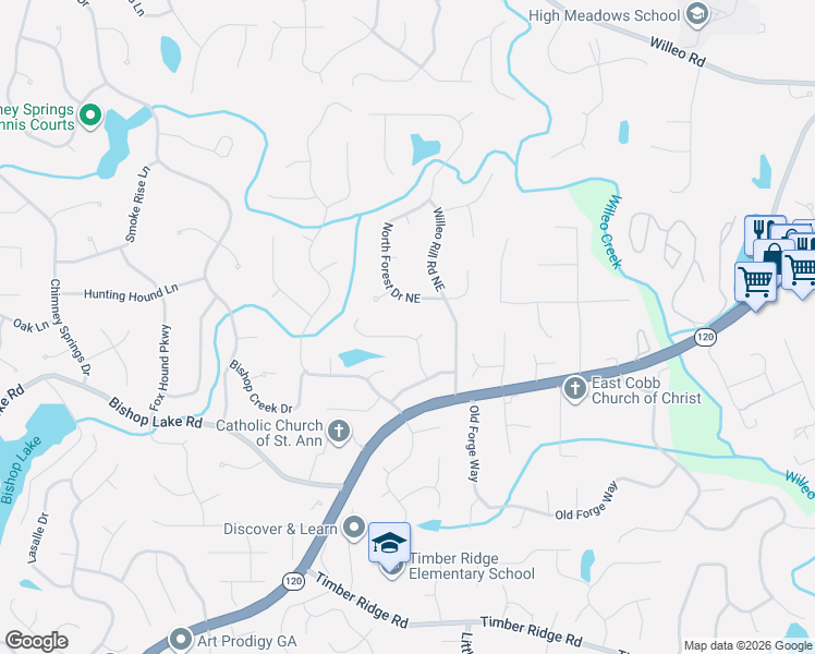 map of restaurants, bars, coffee shops, grocery stores, and more near 2214 Heritage Trace View in Marietta