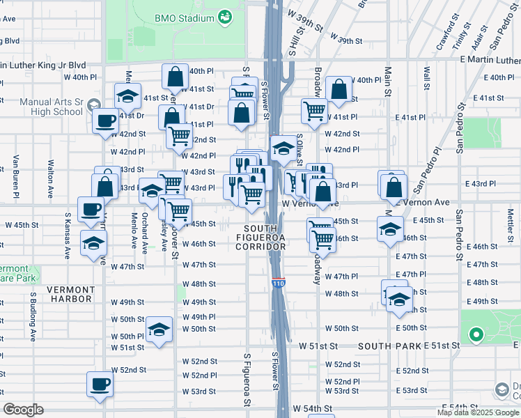 map of restaurants, bars, coffee shops, grocery stores, and more near in Los Angeles