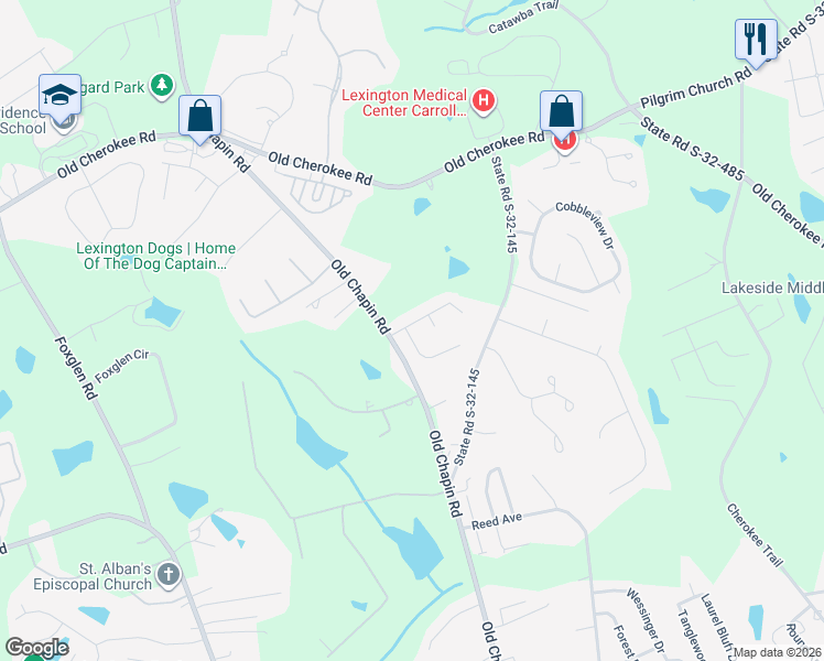 map of restaurants, bars, coffee shops, grocery stores, and more near 204 Rising Star Court in Lexington