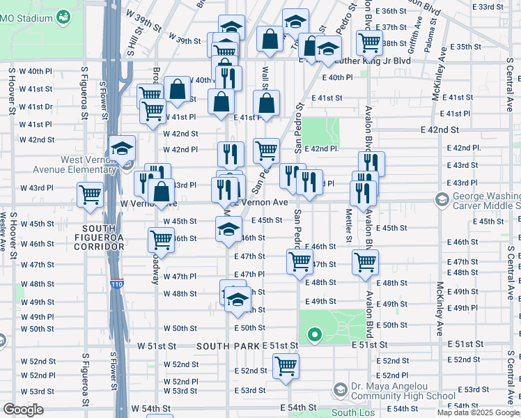 map of restaurants, bars, coffee shops, grocery stores, and more near 4411 Wall Street in Los Angeles