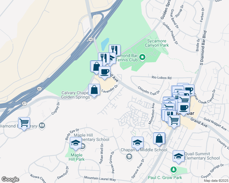 map of restaurants, bars, coffee shops, grocery stores, and more near in Pomona