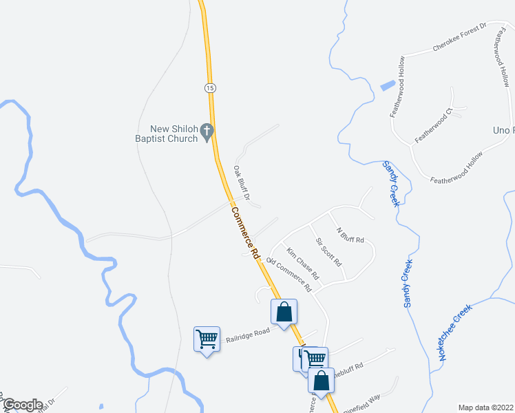 map of restaurants, bars, coffee shops, grocery stores, and more near 115 Oak Bluff Drive in Athens